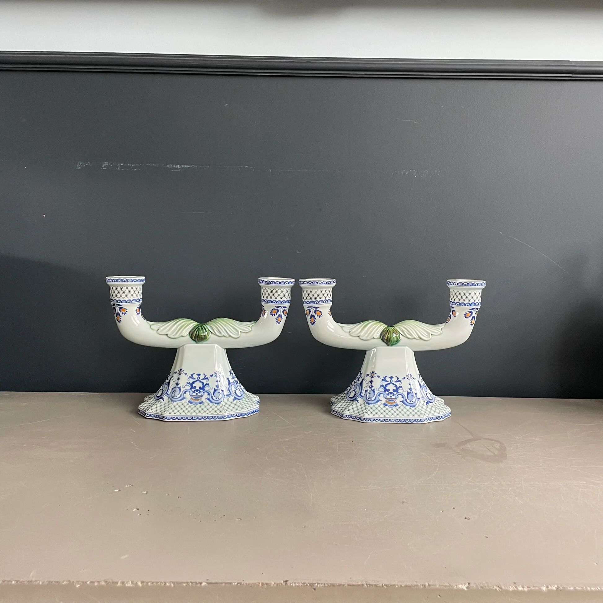 Pair of Gien earthenware candlesticks - lamp bases - Ref 1170