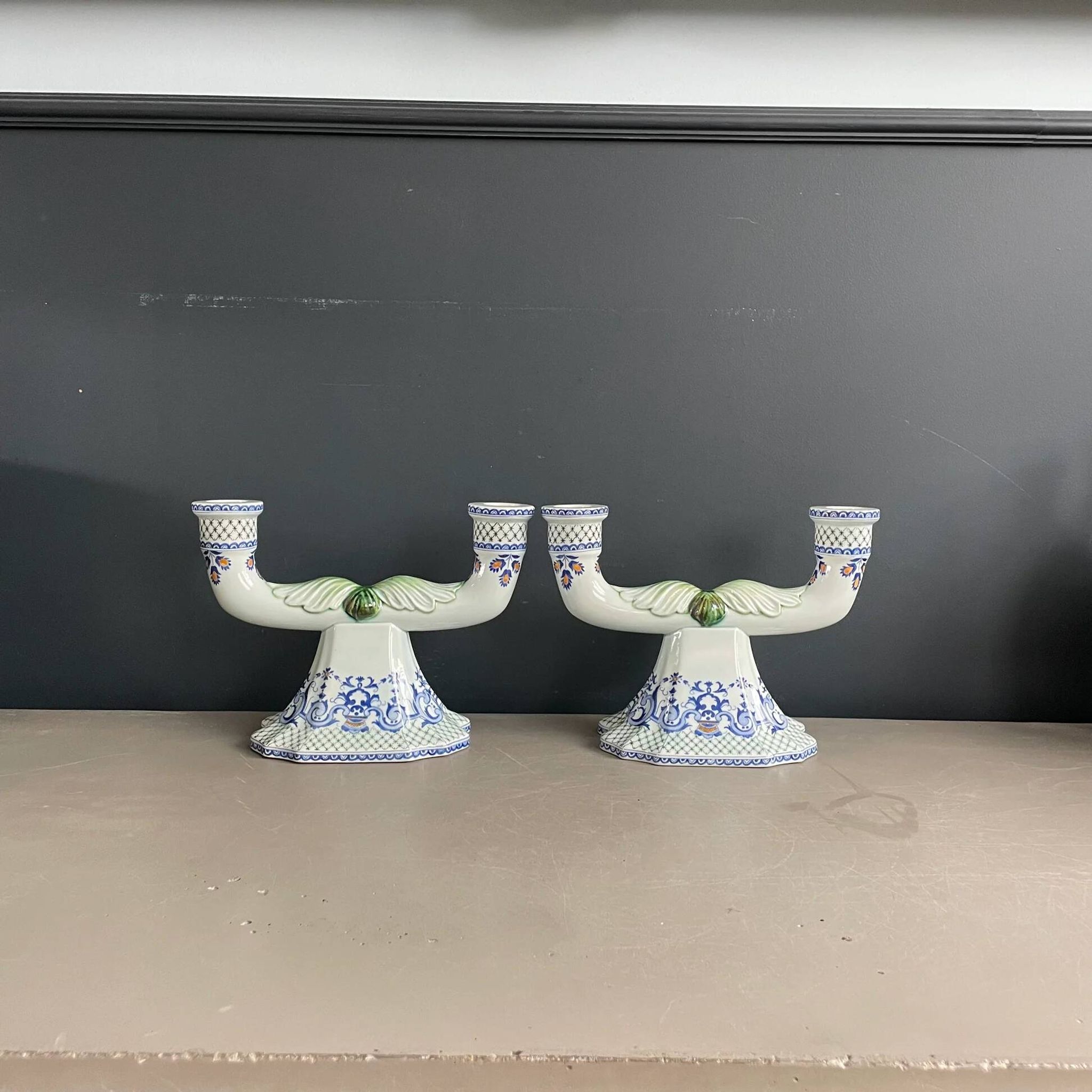 Pair of Gien earthenware candlesticks - lamp bases - Ref 1170