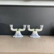 Pair of Gien earthenware candlesticks - lamp bases - Ref 1170
