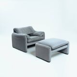 Maralunga Vico Magistretti easy chair and ottoman by Cassina, 1990s