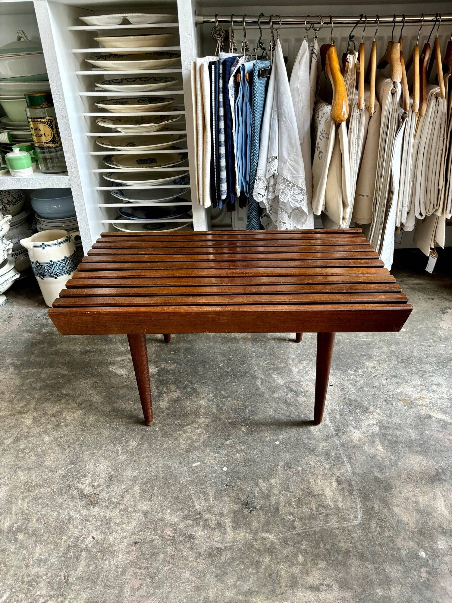 Coffee table, bench in dark laminated wood