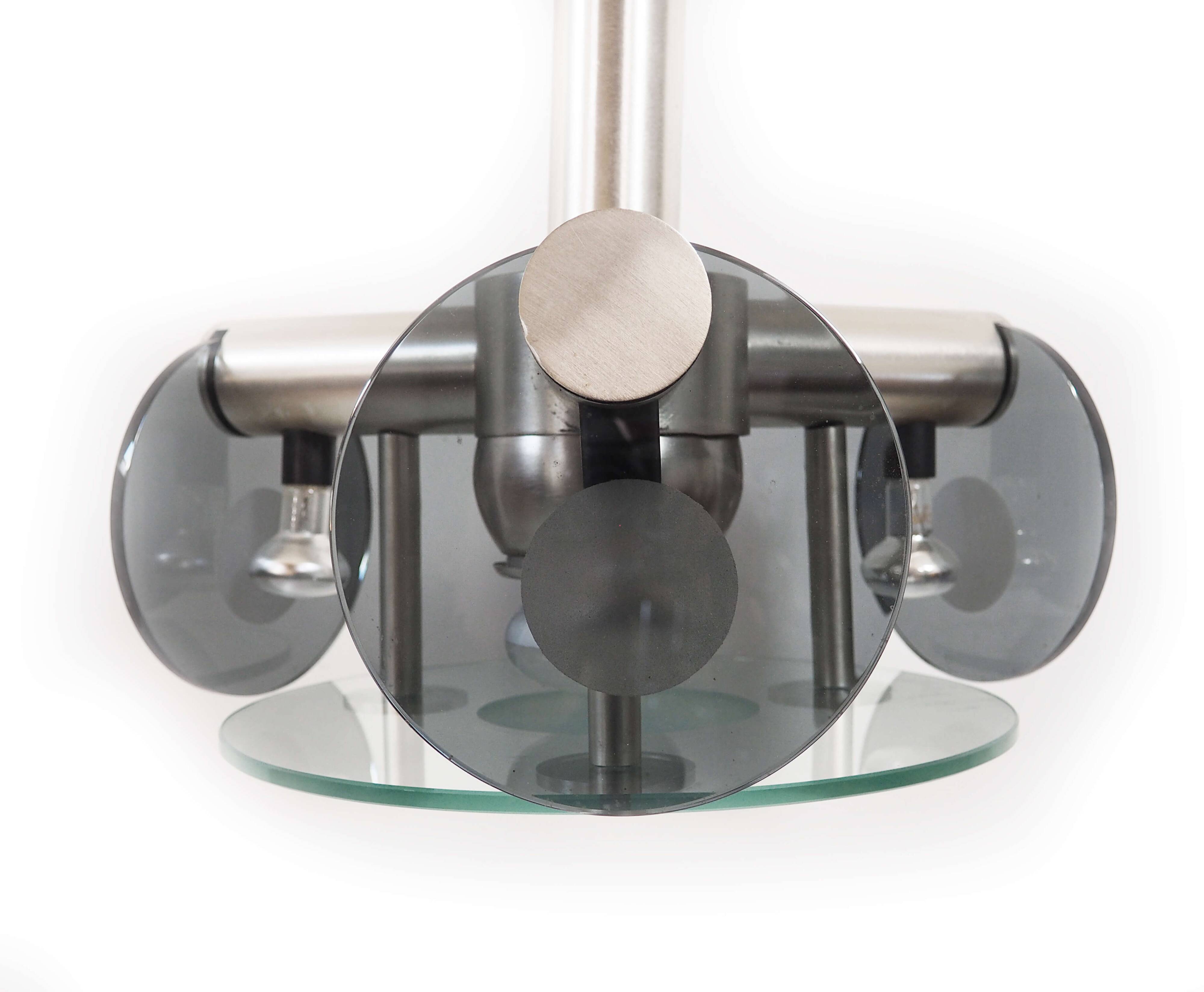 Space age smoked glass and stainless steel suspension