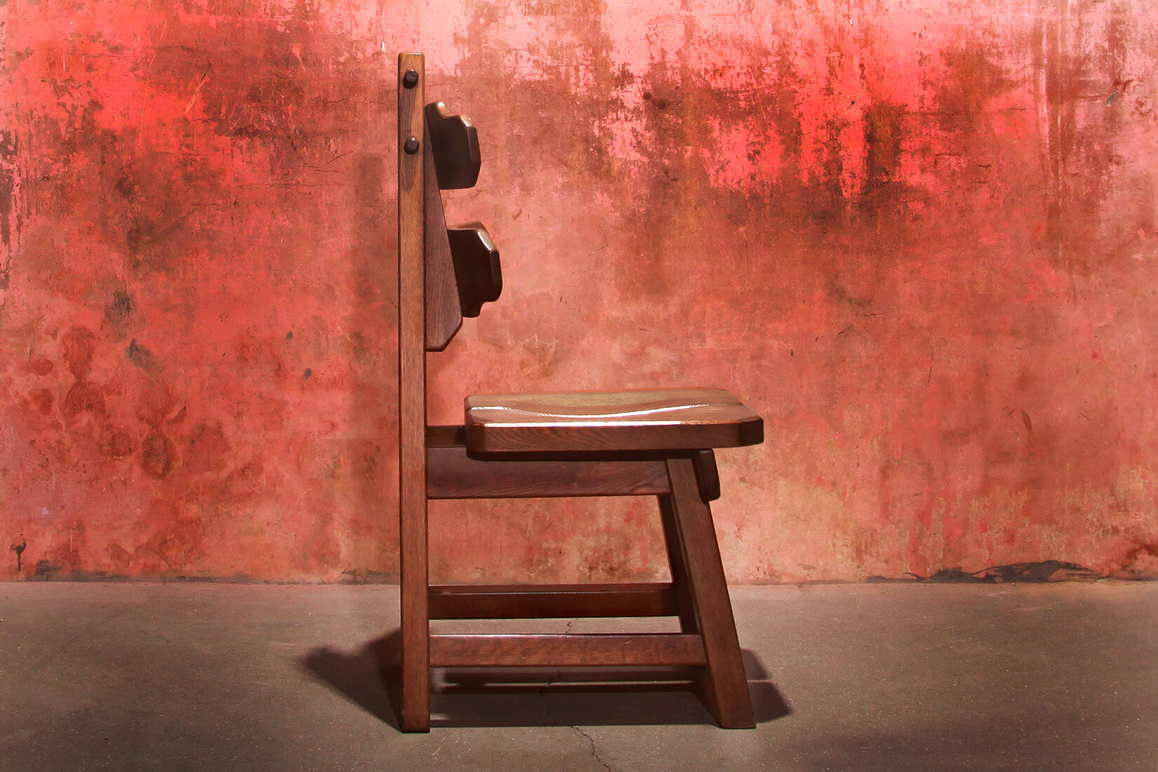 Vintage mid century brutalist solid oak dining chairs, 70