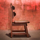 Vintage mid century brutalist solid oak dining chairs, 70