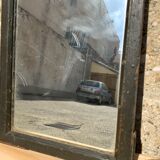 Old wooden mirror and metal angle barber shape 18th
