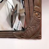 Mirror, wood and plaster, art nouveau, gold and silver patina - 54x35cm
