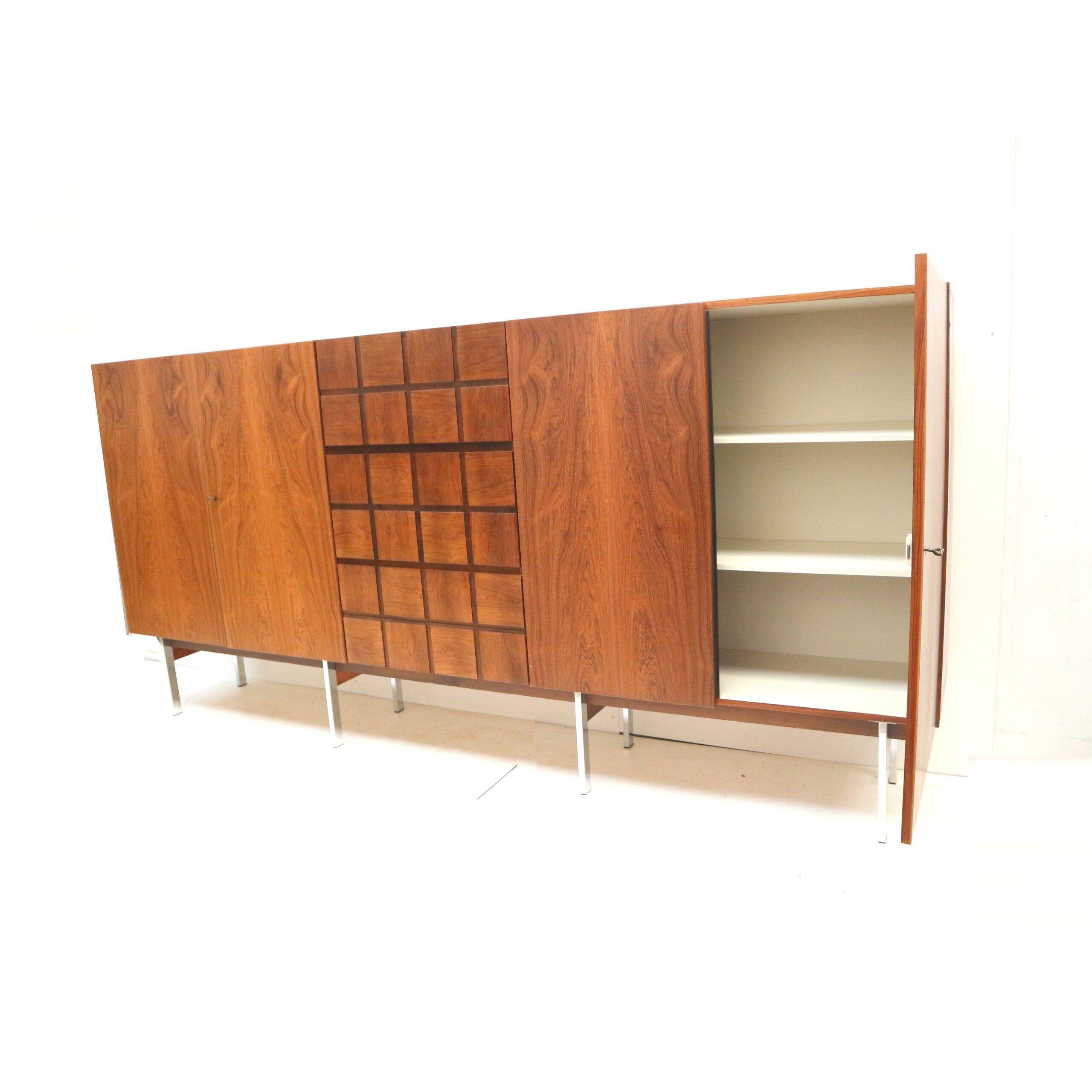 Unique vintage design sideboard made of rosewood with a bar section from the 1960s