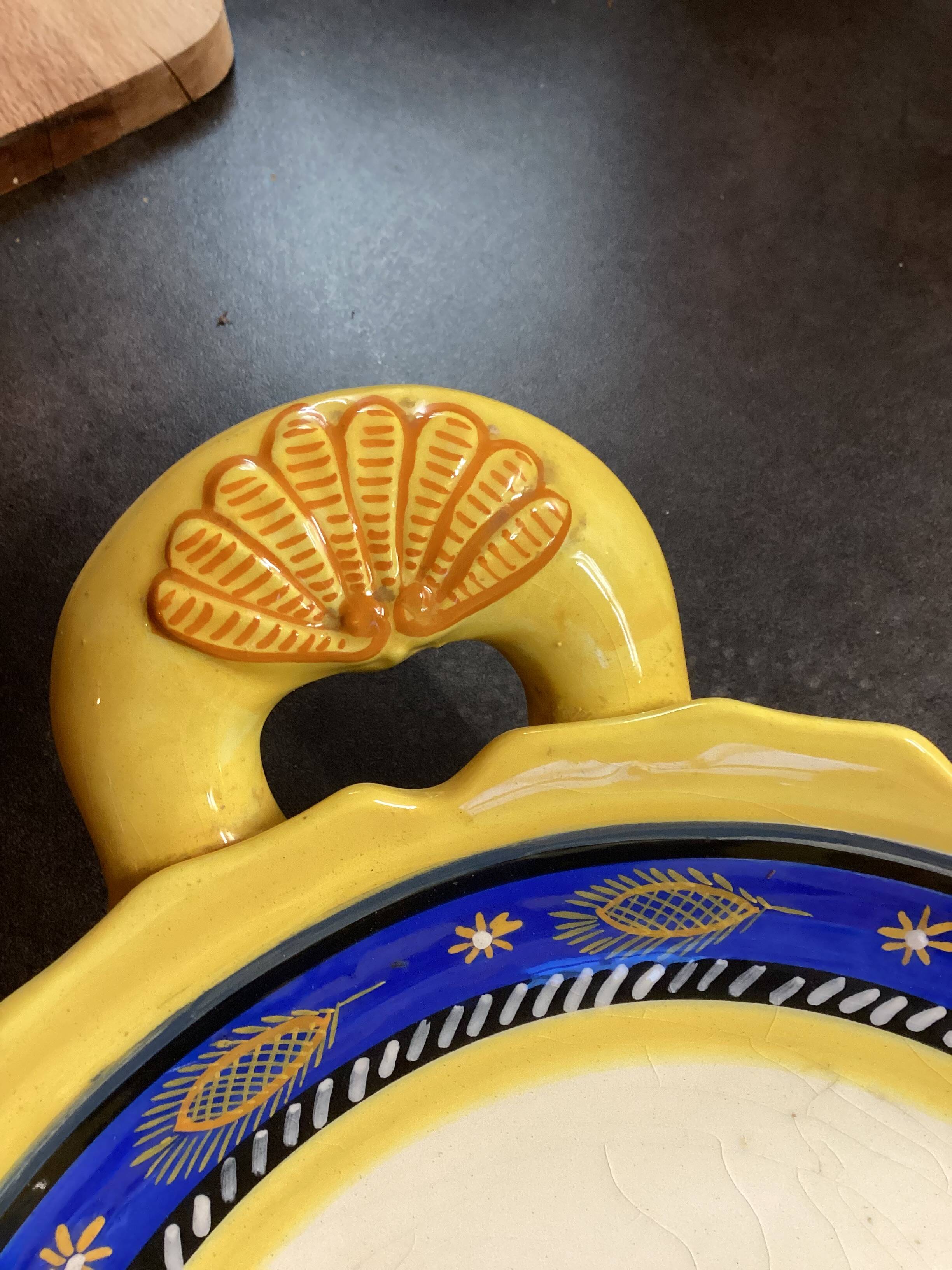 Vintage Henriot Quimper Large, Handled Fruit Bowl