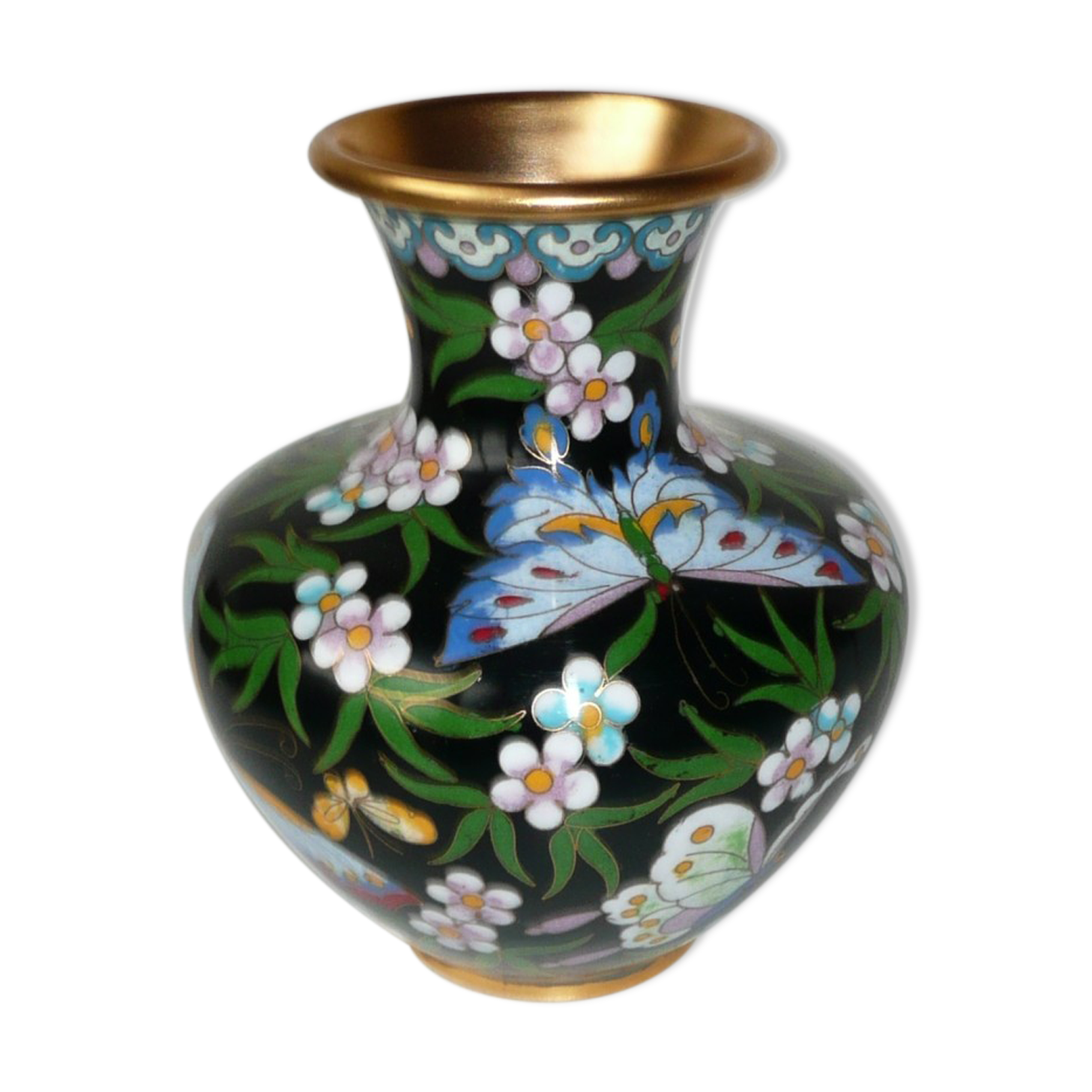 Butterfly partitioned brass vase