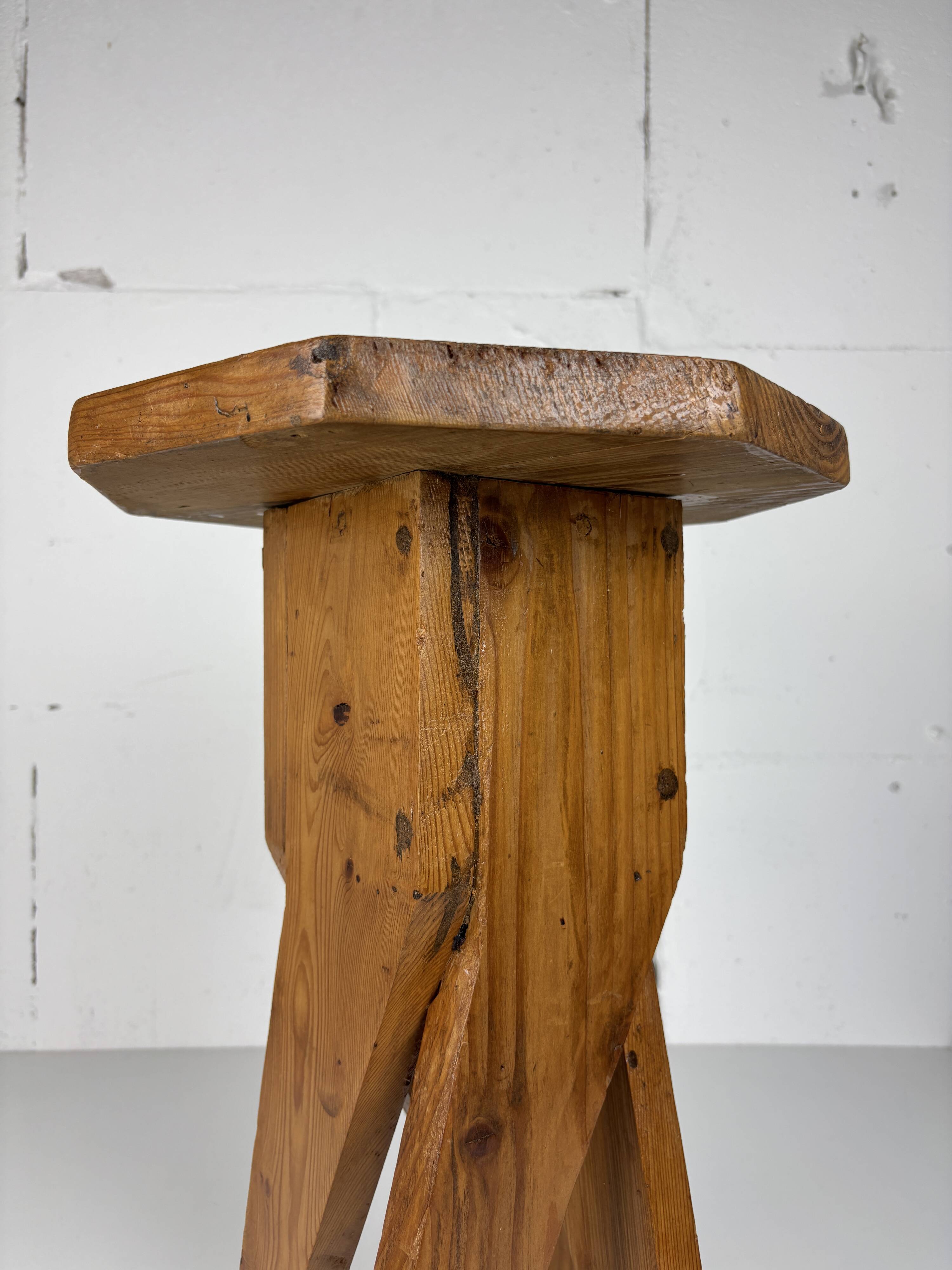 Midcentury brutalist artisanal rustic handcrafted stool, France 1960s