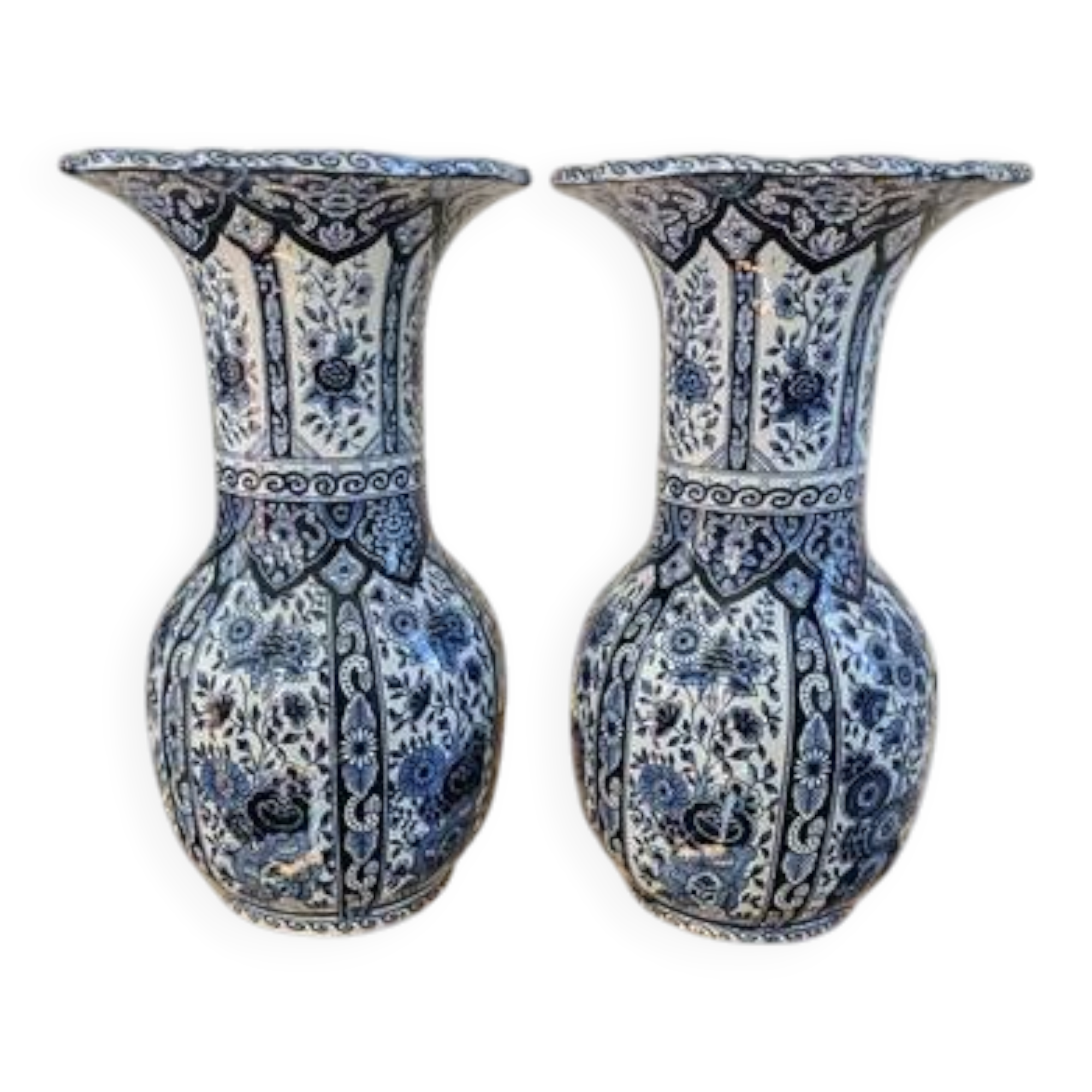 2 large vases known as trumpet vases from Delft Royal