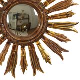 Vintage Wooden Sun Mirror Sunburst Gold Fifties 52cm