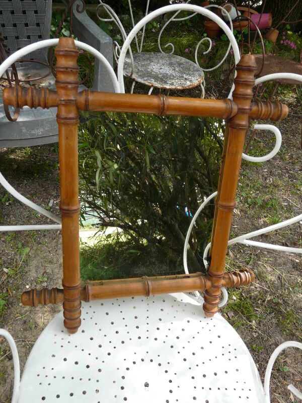 Miroir ancien en bois tourné style bambou H.47cm.