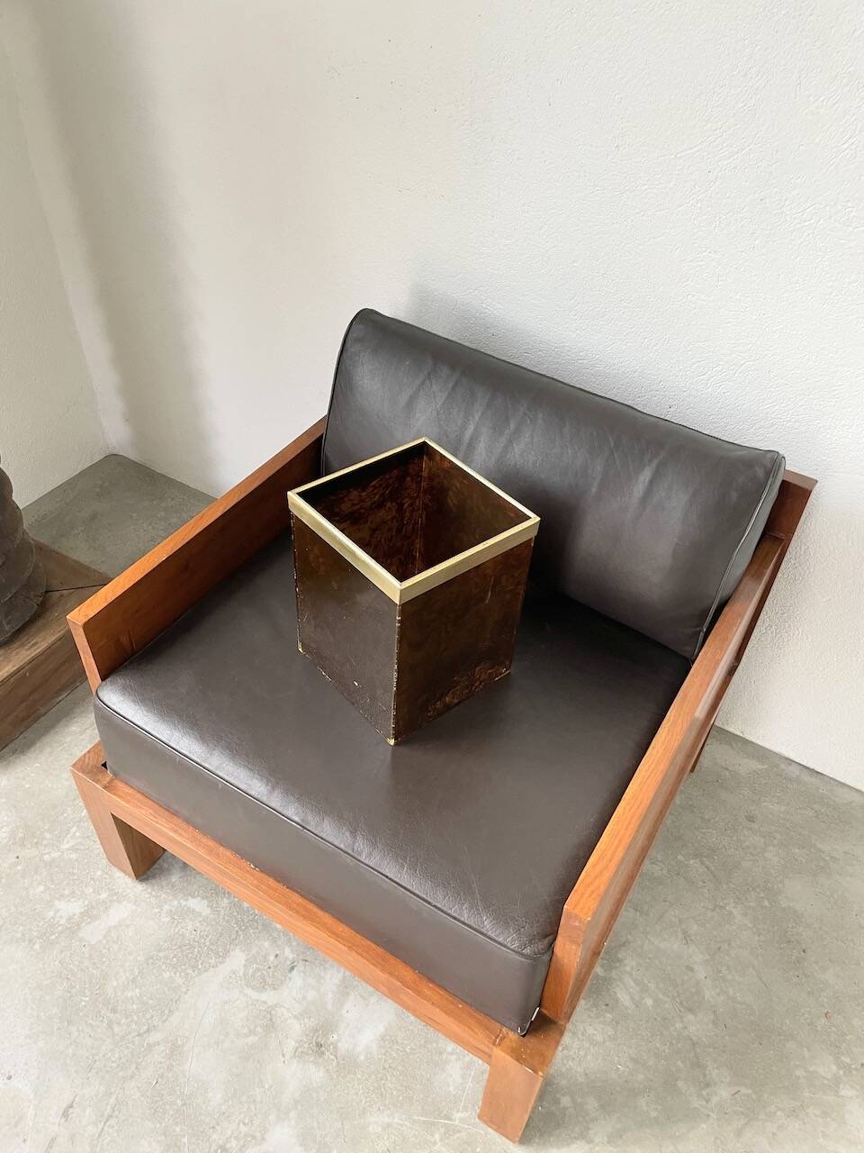 Tortoiseshell, resin and brass trash can from the 50s