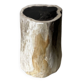 Petrified wood side table white tower black heart H:36cm D:17cm