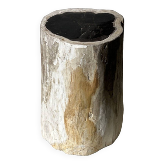 Petrified wood side table white tower black heart H:36cm D:17cm