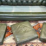1970s Green Leather 3 Seater Chesterfield Sofa