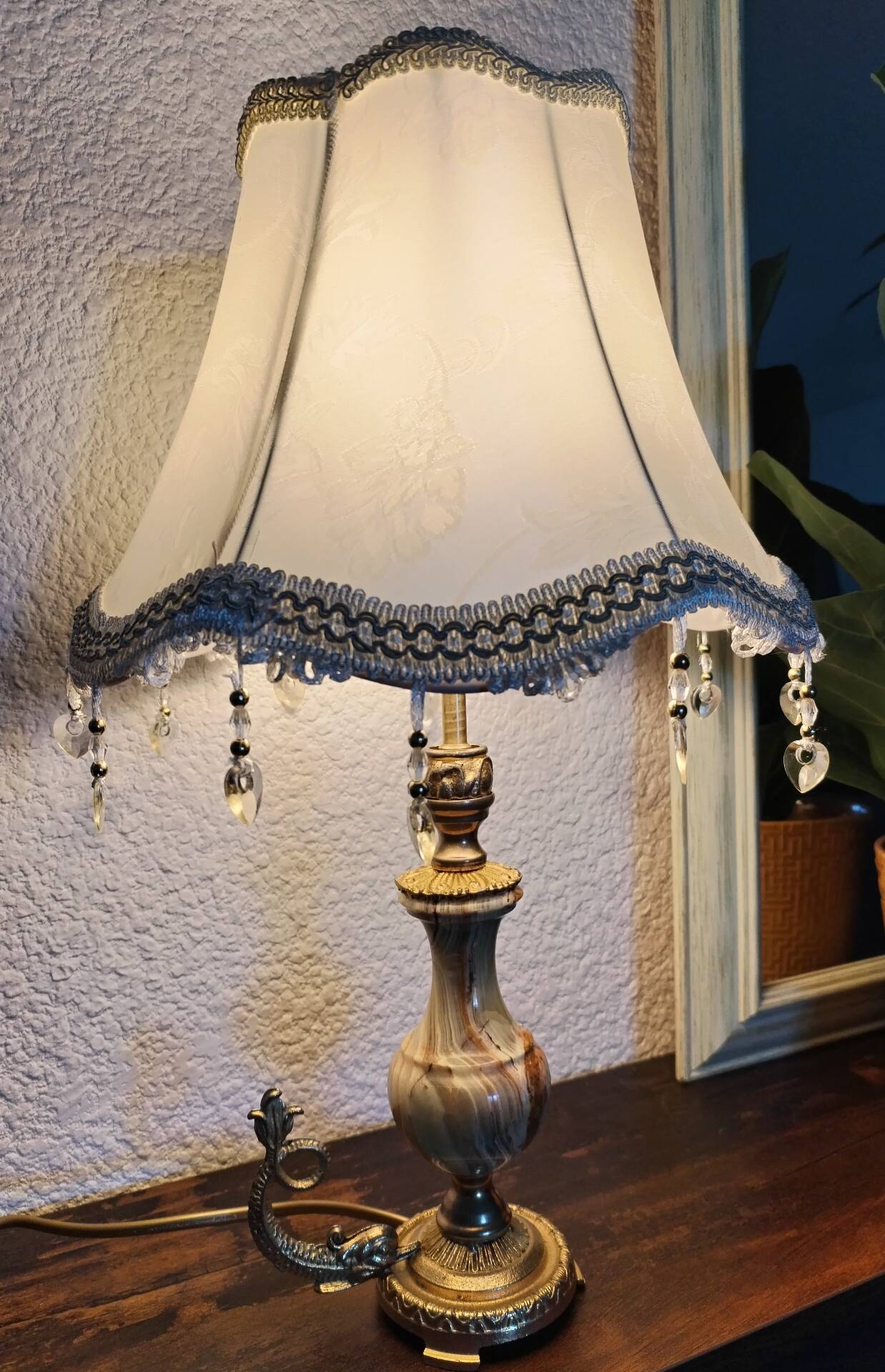 Lampe de table vintage en onyx et laiton, Italie