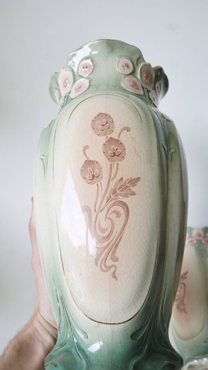 Pair of Art Nouveau vases by Gustave de Bruyn, circa 1900