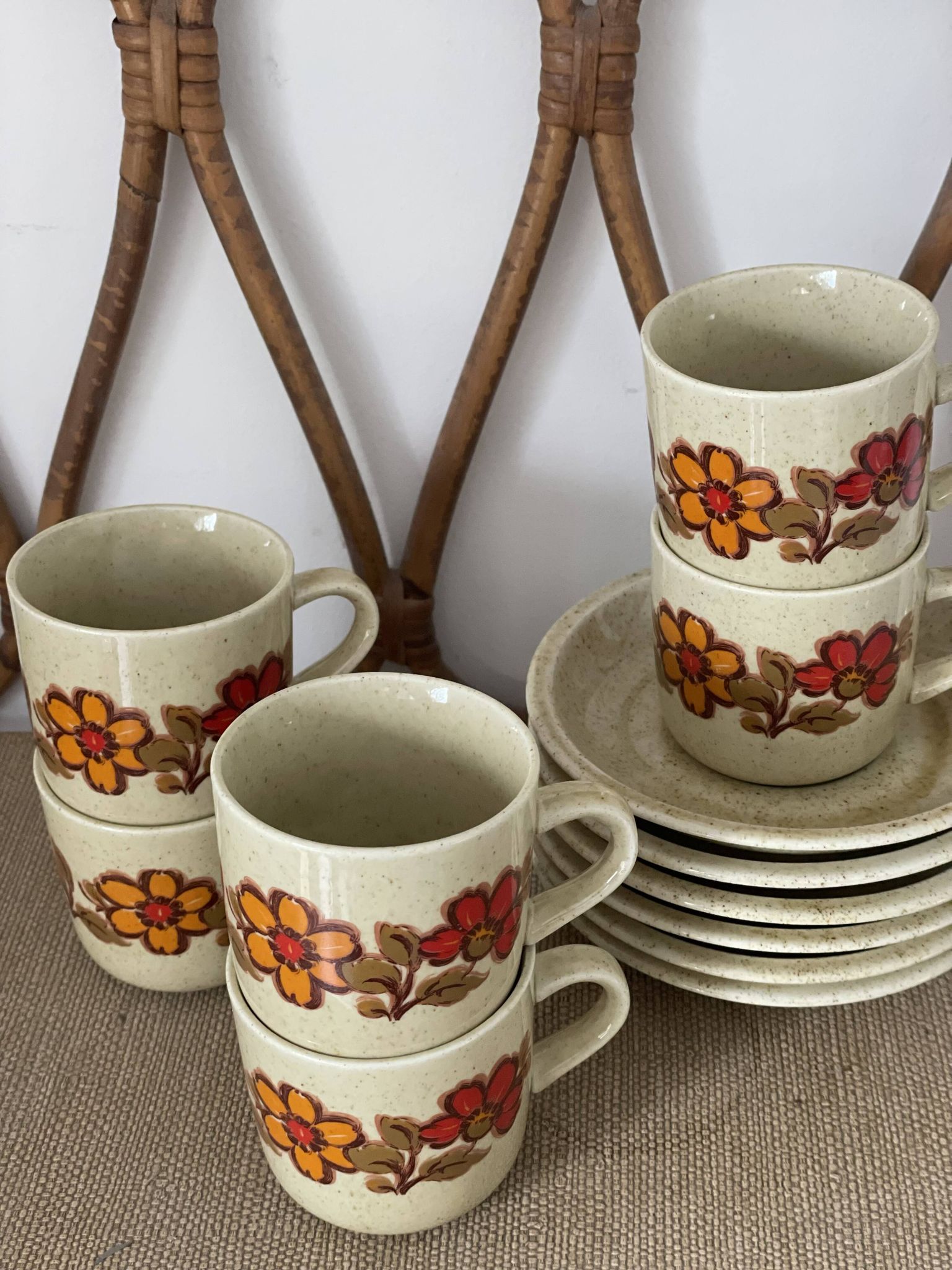 6 Weidmann Italian porcelain cups and saucers with floral design