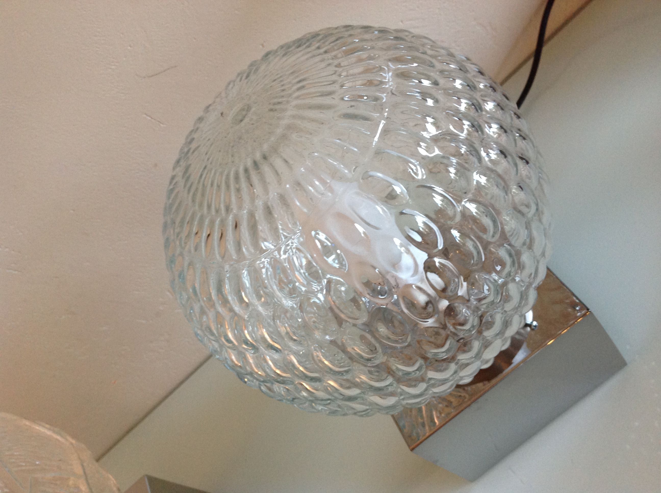 Pair of globe bedside lamps in glass and chrome/vintage metal 70-80