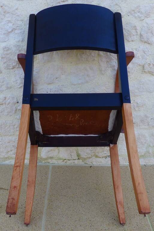 Old bridge armchair from the STELLA brand from the 50s in solid wood covered with terry fabric