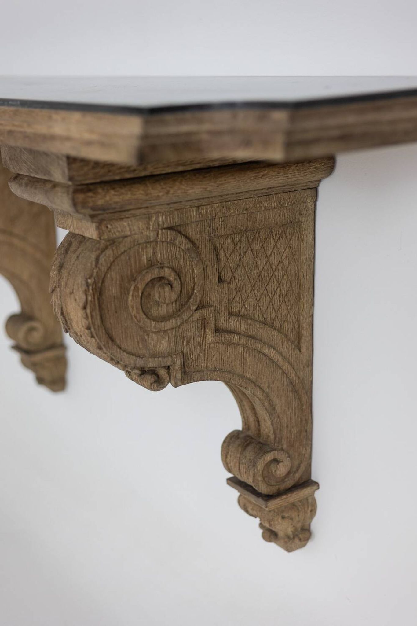 Jean-Charles Moreux. Console in carved oak and marble. 1940s.