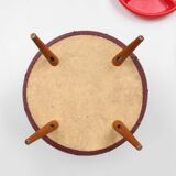 Vintage pouf with storage in dark red faux leather, France ca. 1950