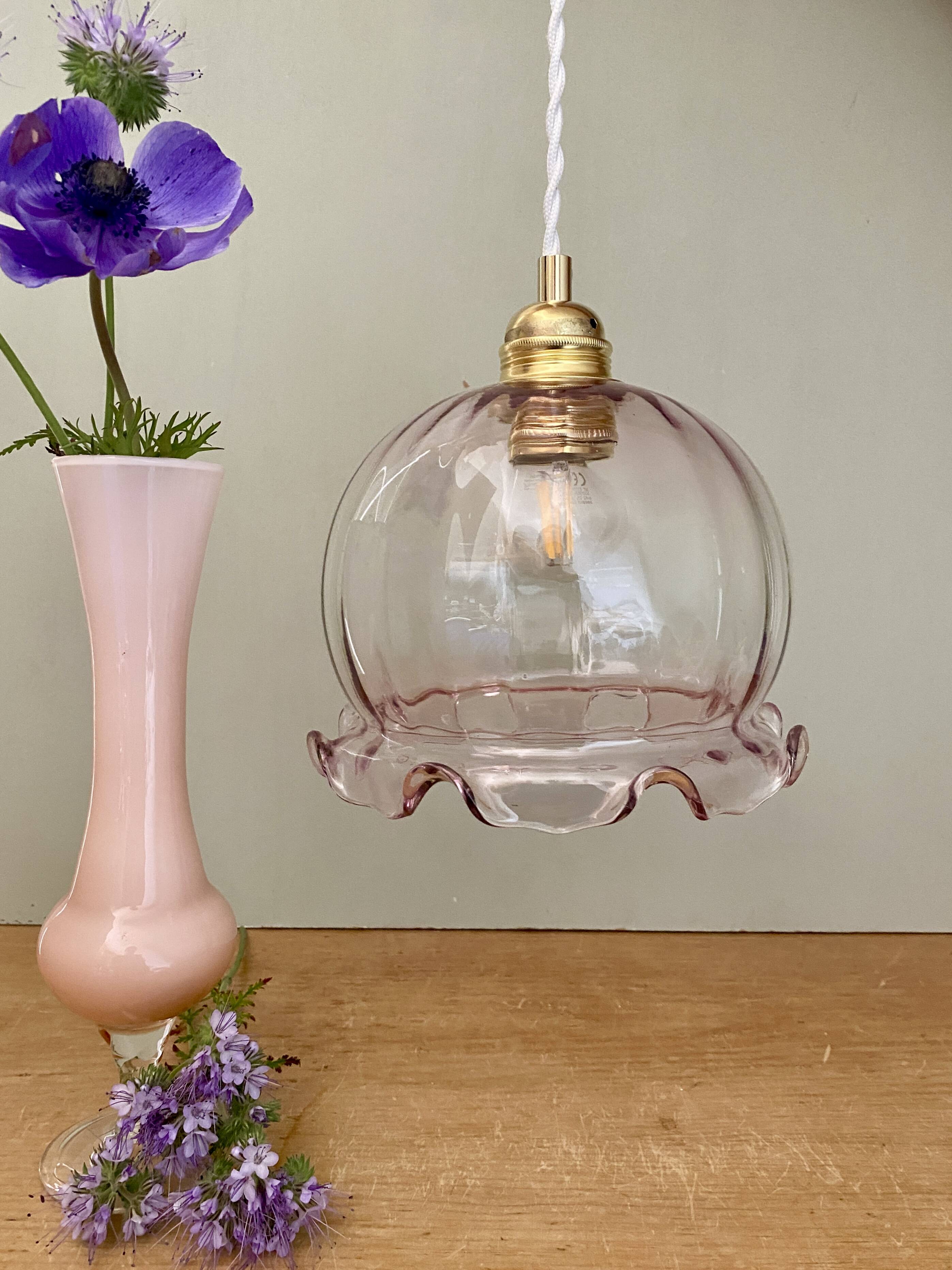 Vintage pink glass globe pendant light