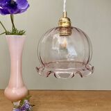 Suspension globe vintage en verre rose