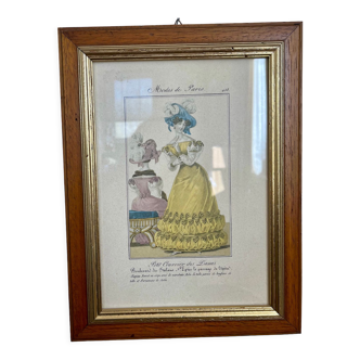 Framed antique paris fashion engraving