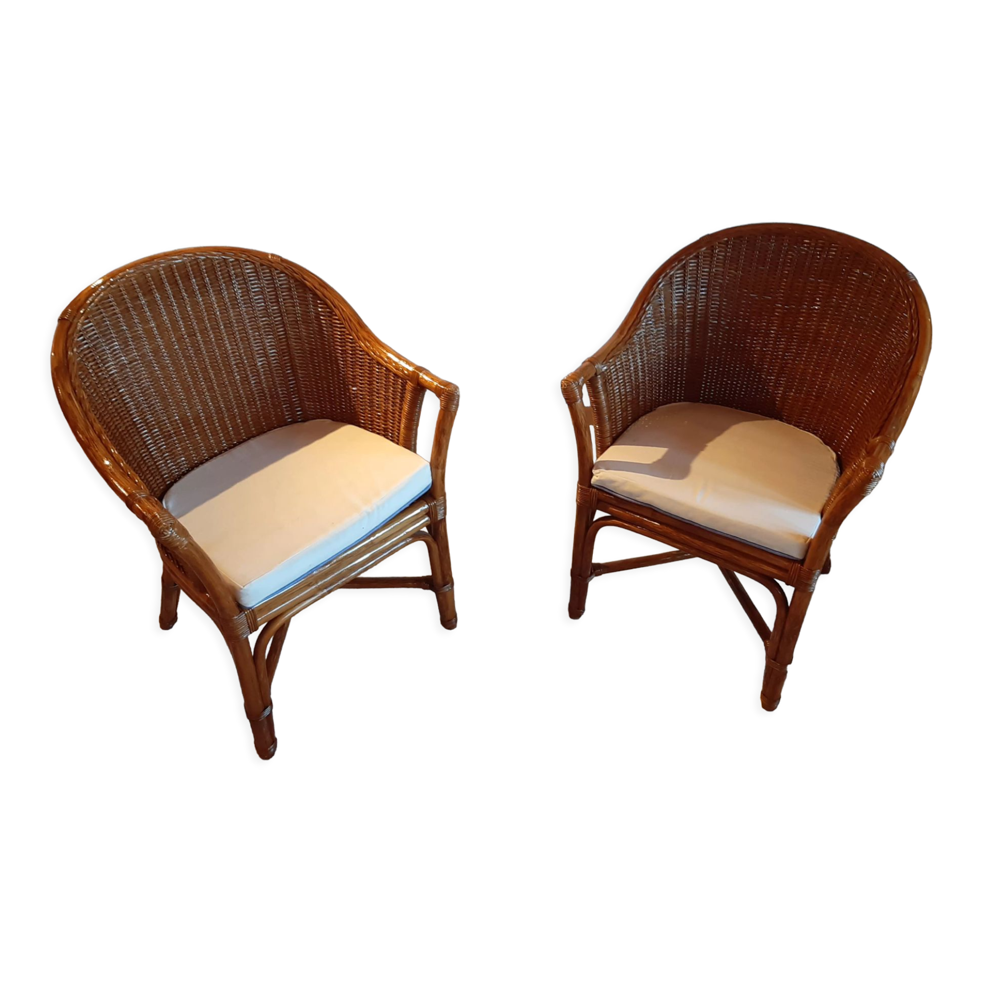 Set of 2 armchairs in adult varnished woven rattan