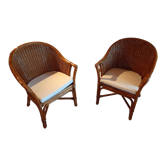 Lot de 2 fauteuils en rotin tressé vernis