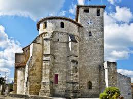 Vintage French oil painting, signed B, Roquefort de Landes church