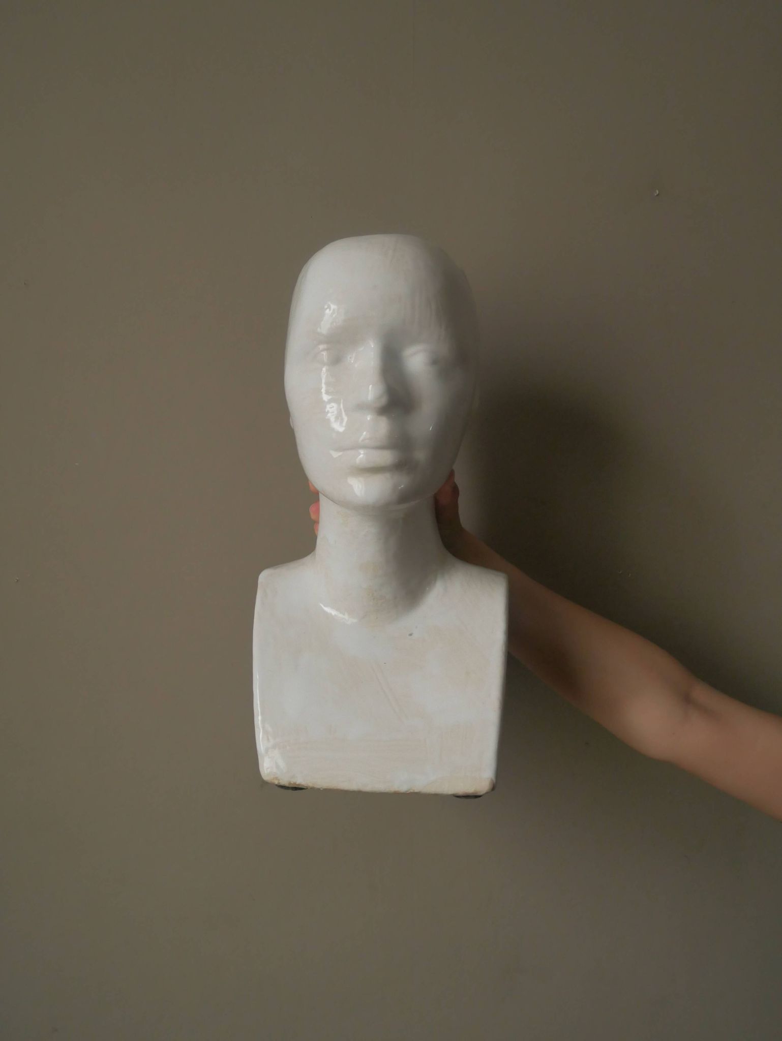 Vintage design vase 70s enamelled ceramic bust sculpture head face