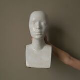 Vintage design vase 70s enamelled ceramic bust sculpture head face