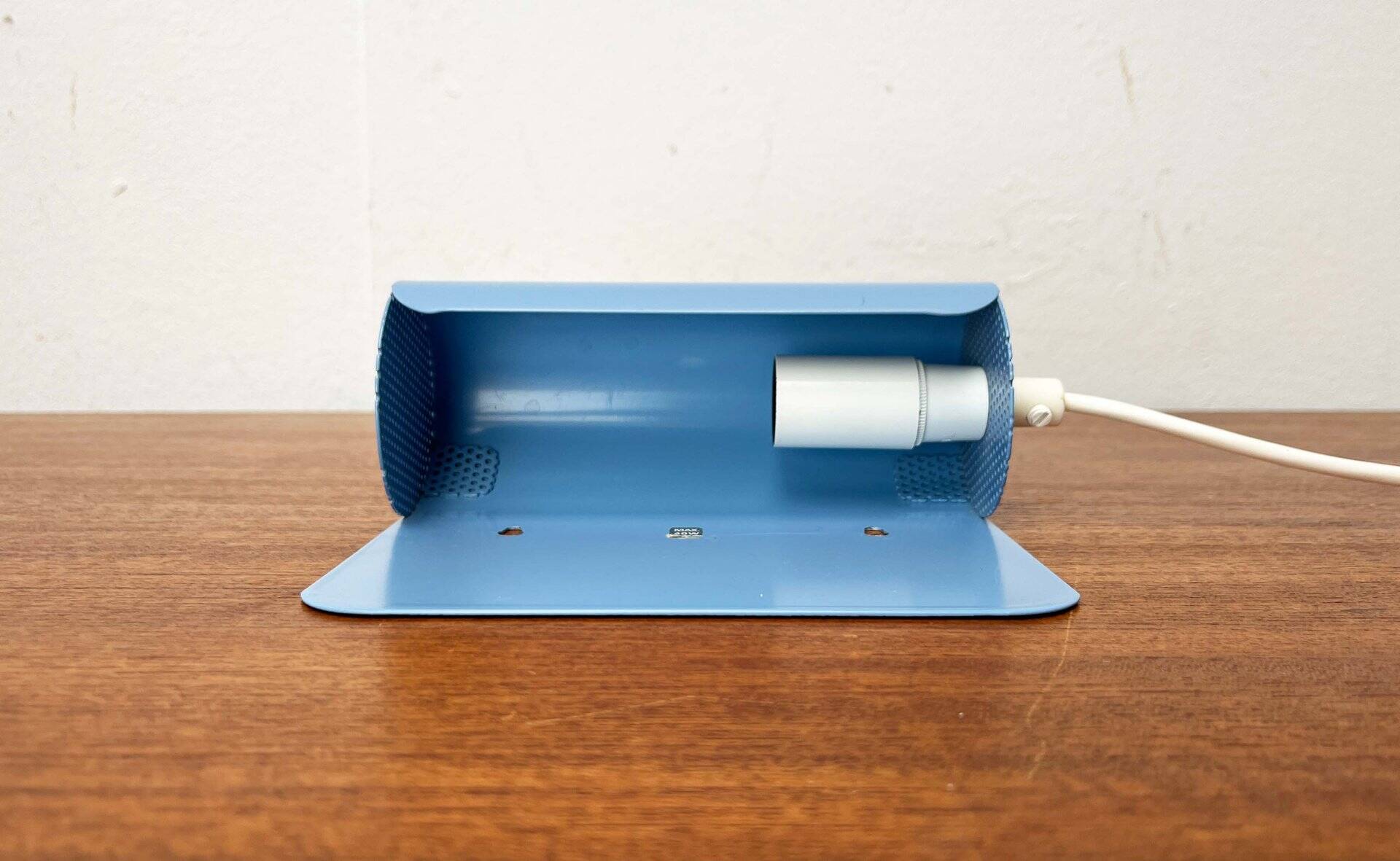 Light blue perforated metal suspension by Abo Randers, Danish postmodern, 1980s.