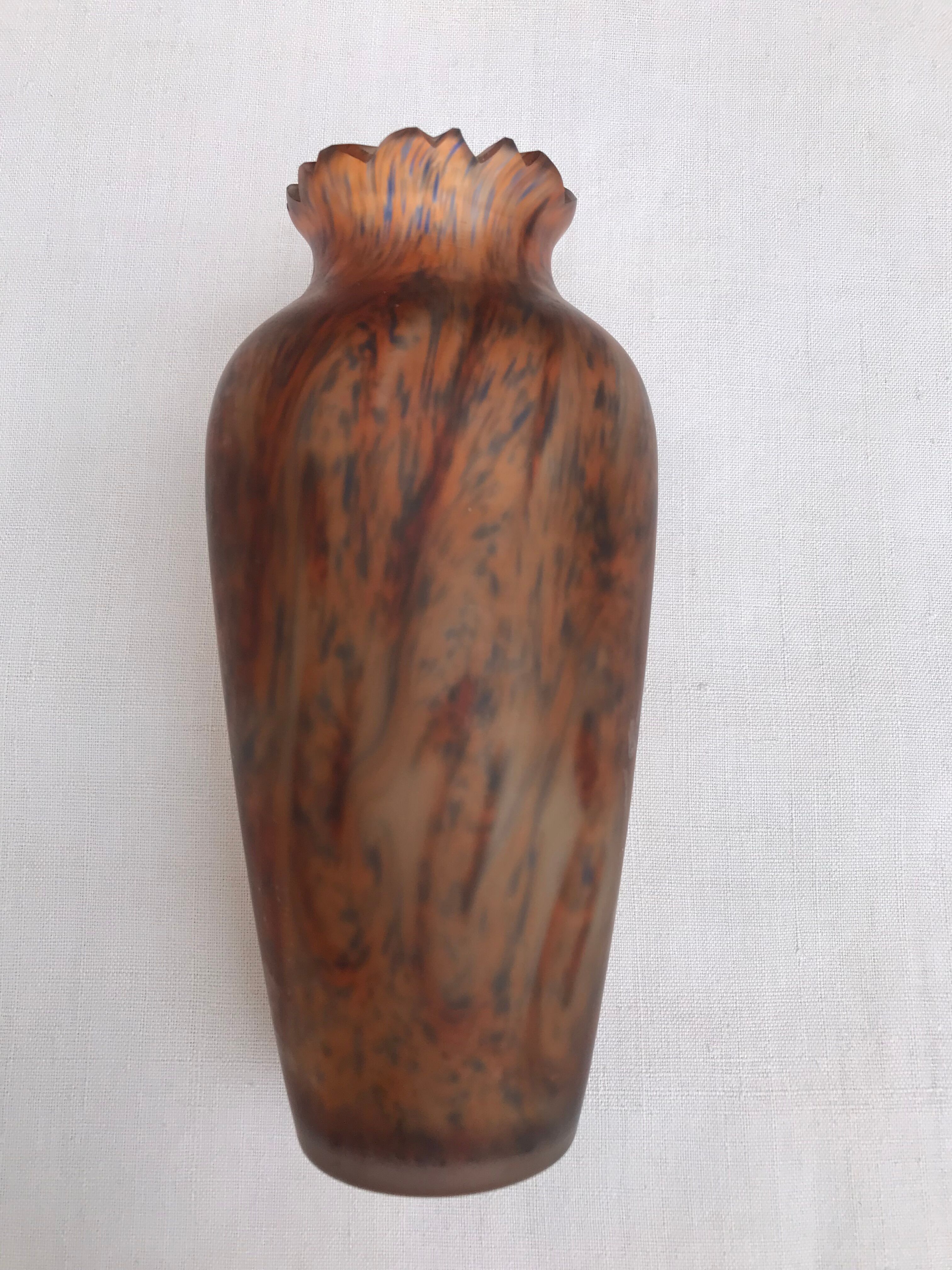 Orange / blue marble vase (signed?) old glass paste