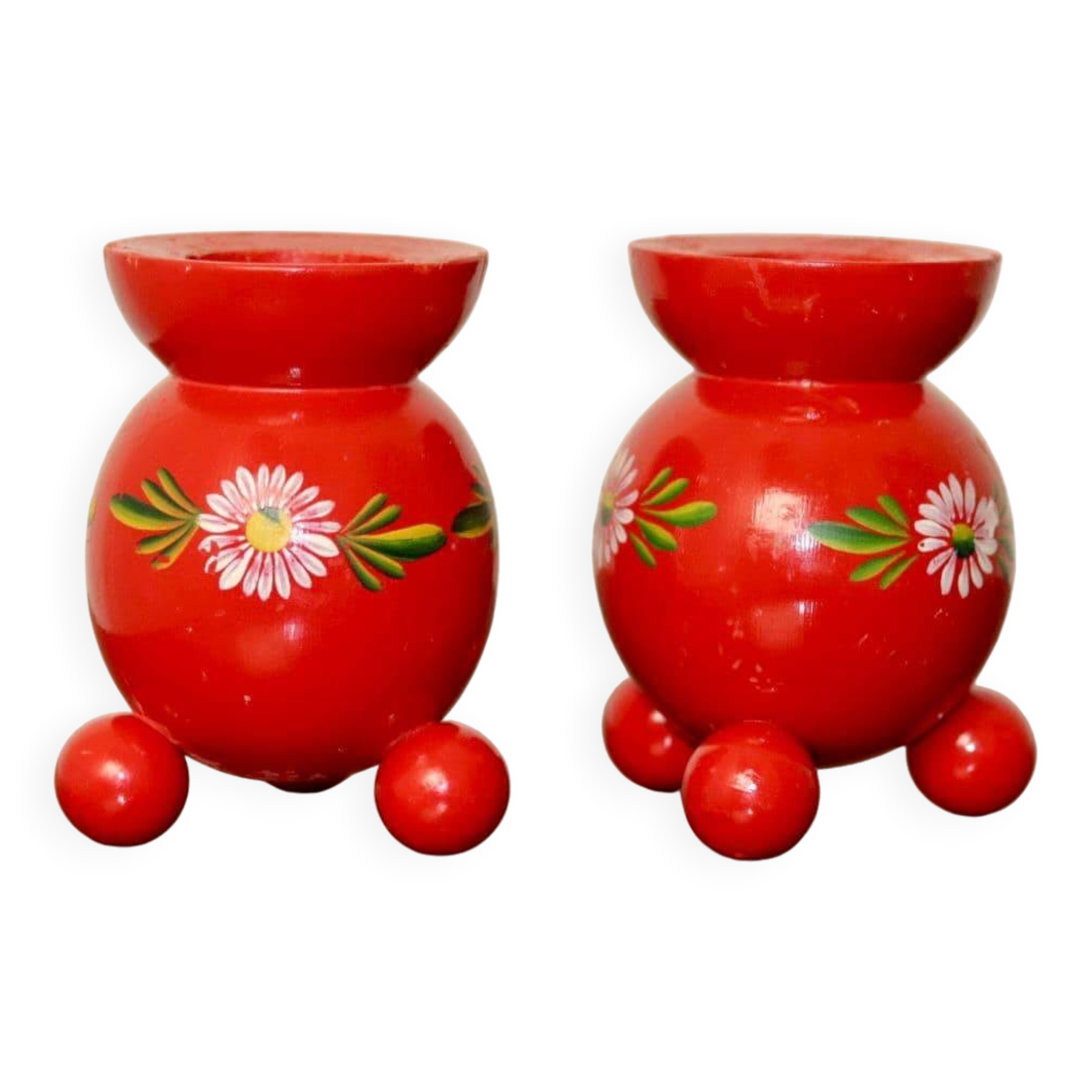 Pair of Swedish Dala Ball candlesticks