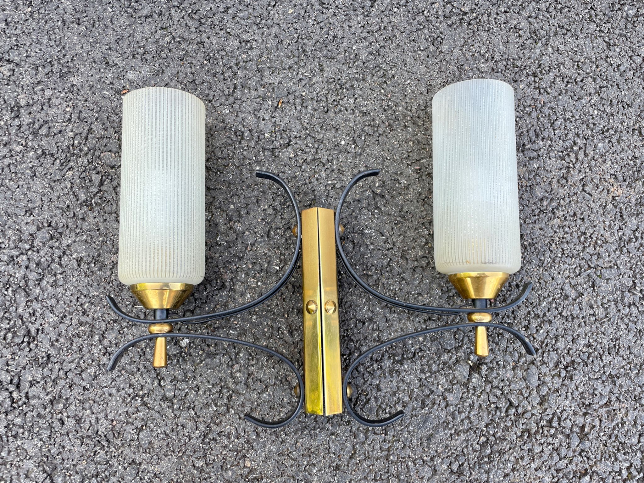 Pair of vintage wall lamps 1950-60 arlus metal and glass