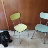 Paire de chaises en formica jaune et verte pastel vintage