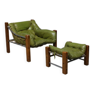 Leather Armchair and Ottoman by Jean Gillon