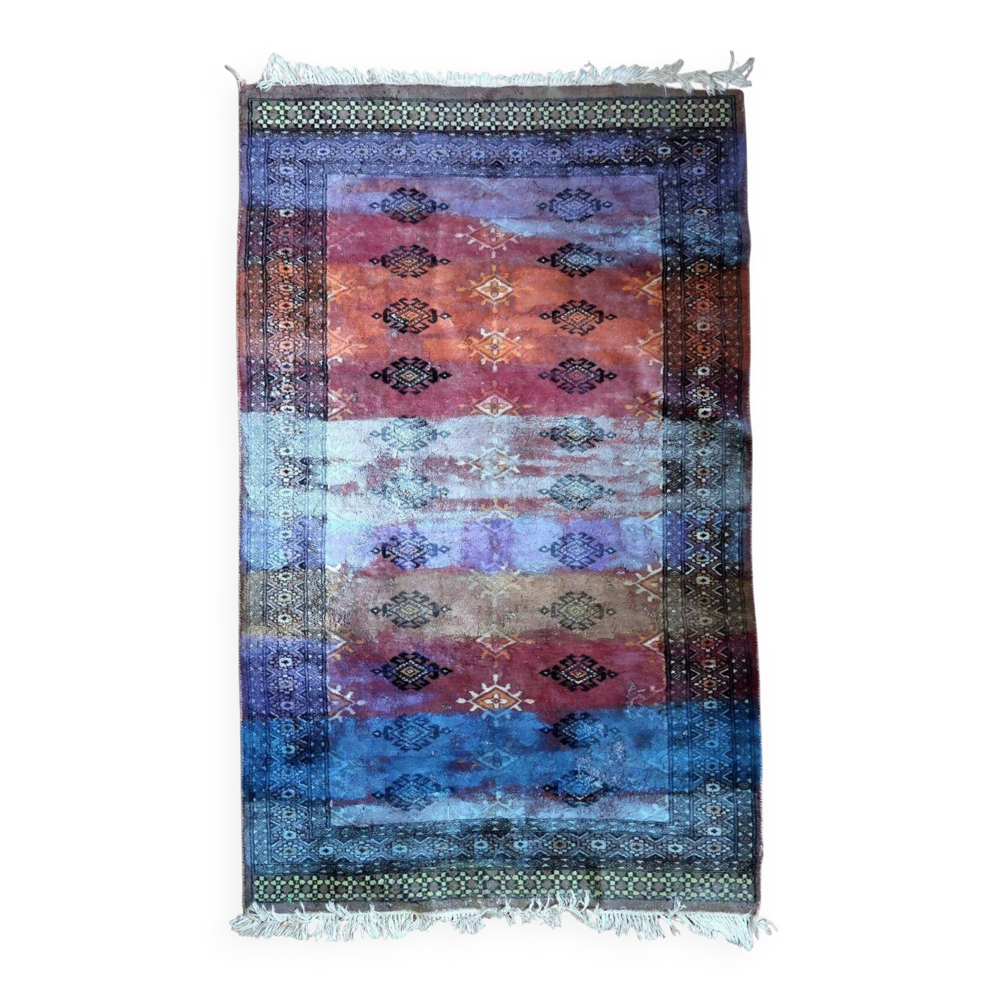 Contemporary artistry meets vintage Bukhara rug, 95cm x 154cm, 1950s