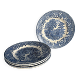 Set of 4 vintage English porcelain dessert plates with blue cha decor