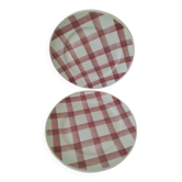 Duo d’assiettes à dessert Moulin des Loups modèle Nappe rose – années 1950