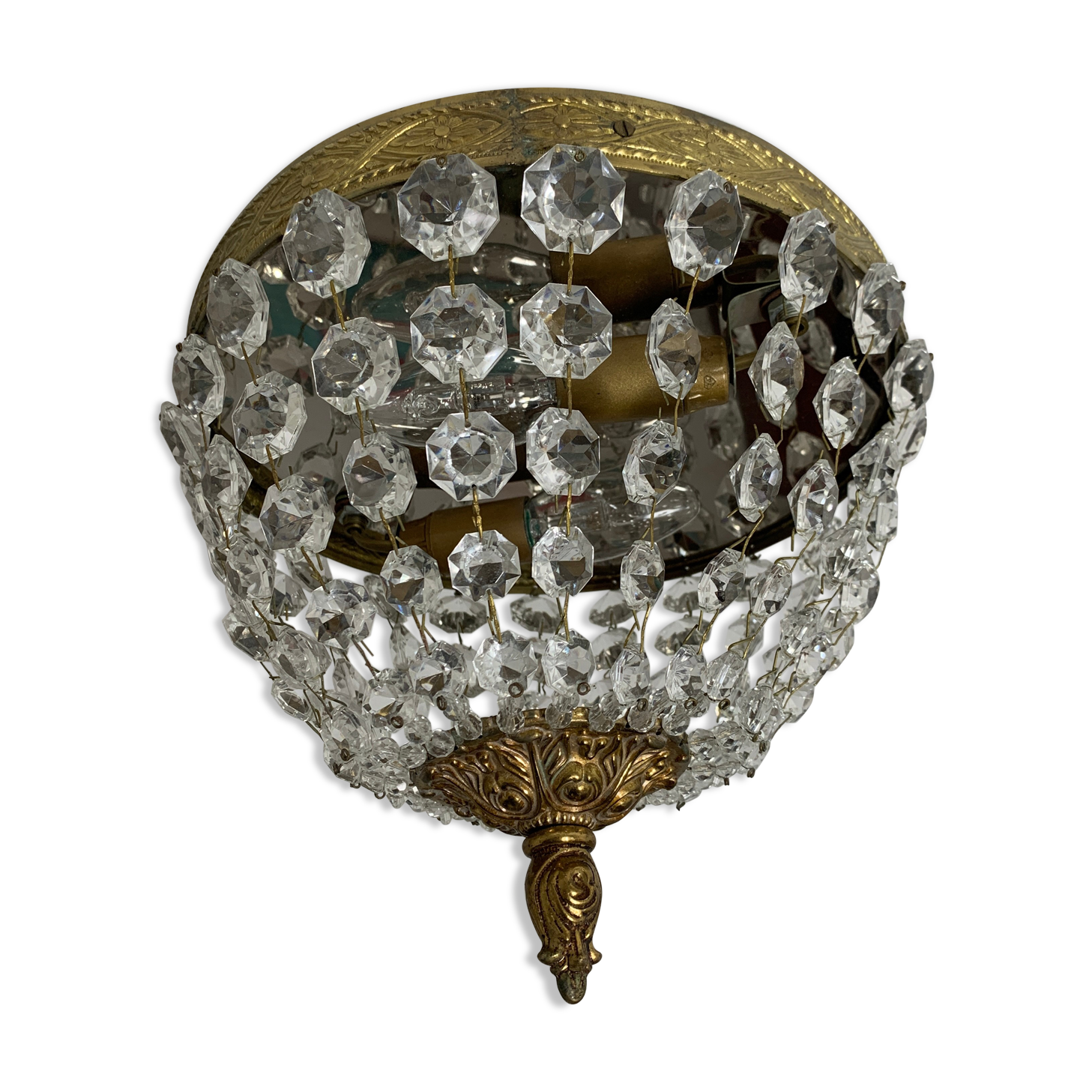 Ceiling lamp basket grapevine and gilded bronze 25 cms