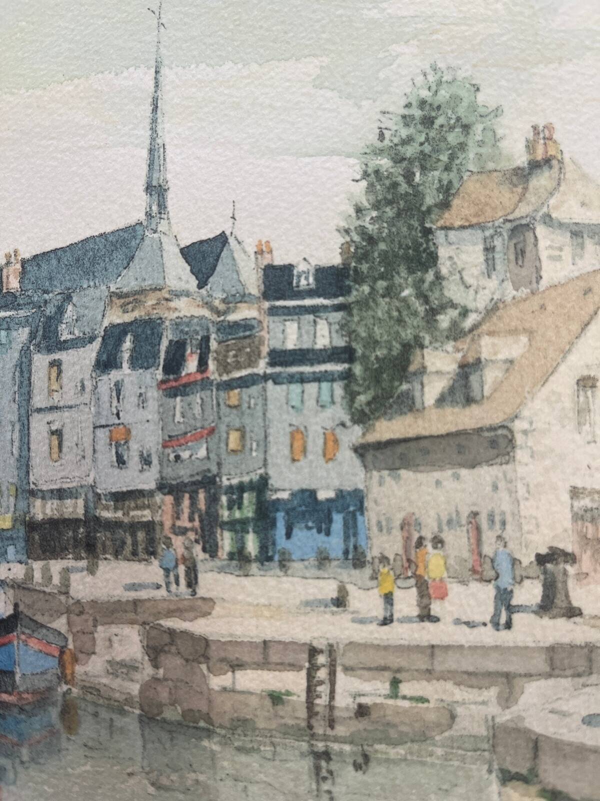 EA watercolor painting by Cedric Eudeline "Honfleur, morning sun"