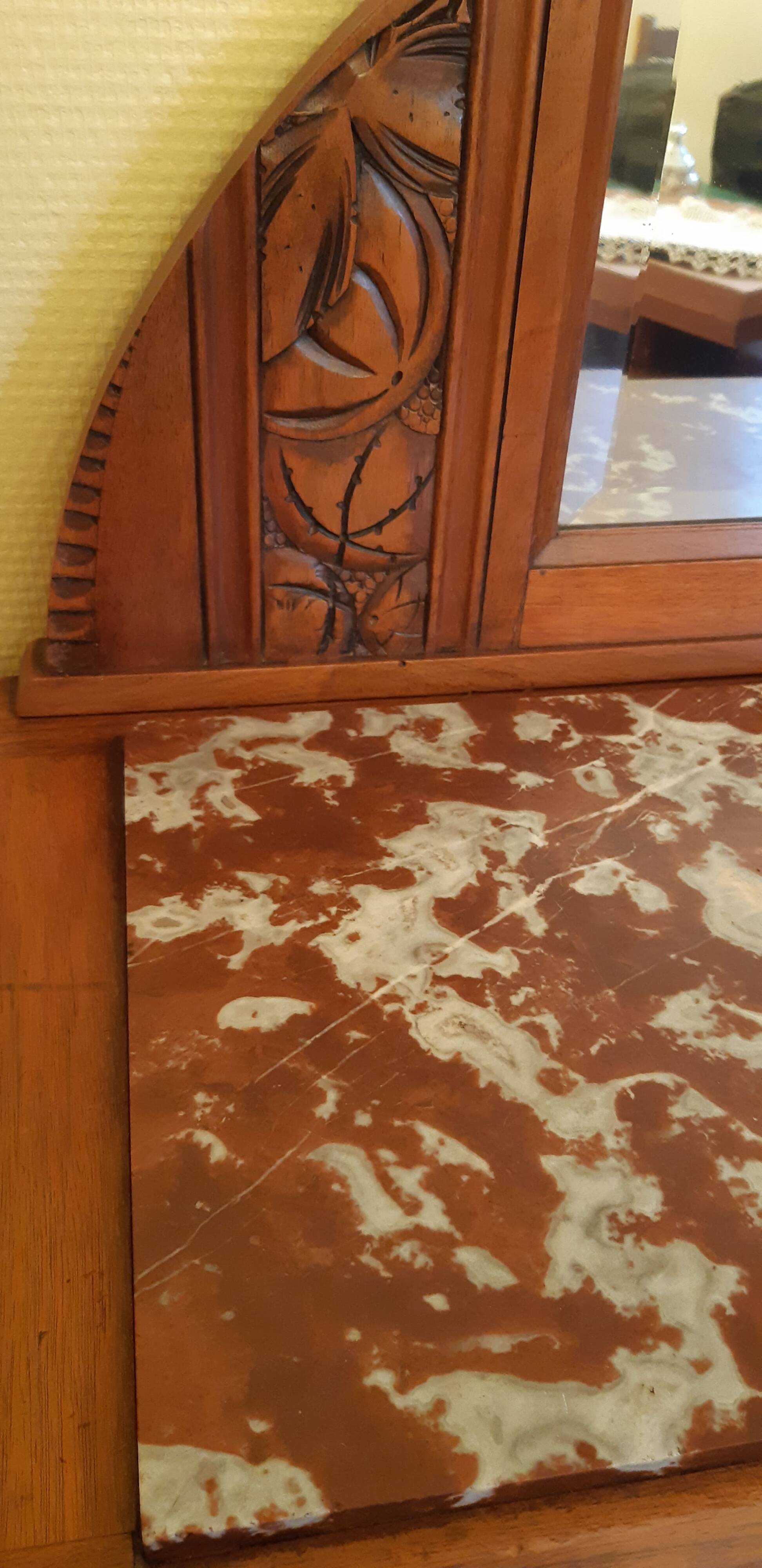 Art Deco Buffet 1930 – Red Marble Top & Sculptures – Excellent Condition