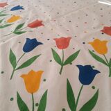 Nappe rectangulaire motifs tulipes pur coton vintage