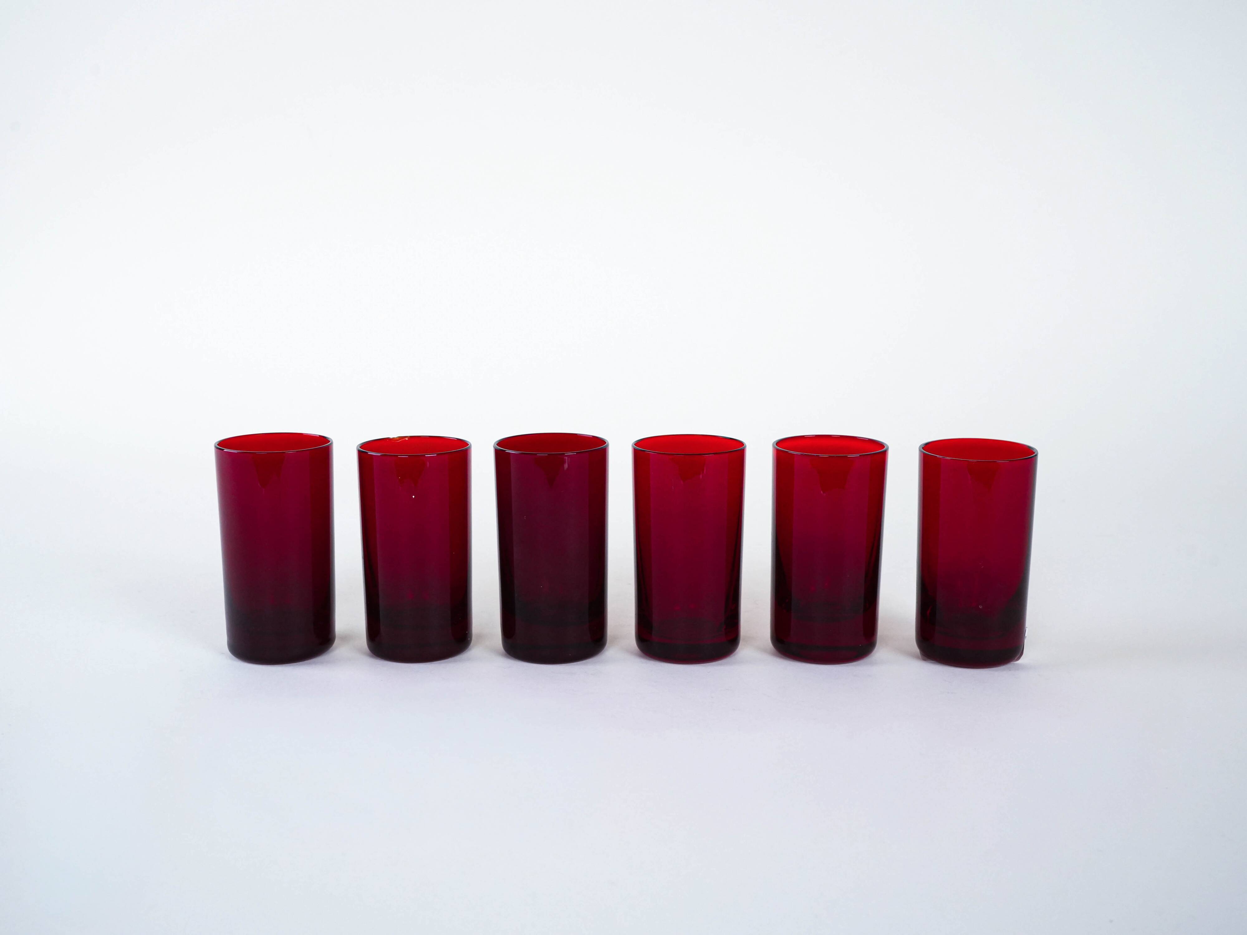 Set of ruby-coloured glasses, Italian design, 1970s, made in Italy